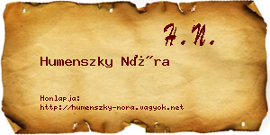 Humenszky Nóra névjegykártya